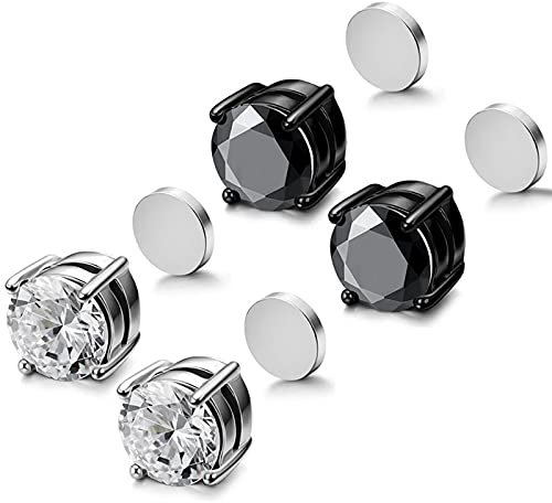 Zeayebsr 2 par magnetiska knoppörhängen i rostfritt stål för män kvinnor ingen piercing klämma på CZ örhängen 5-8 mm, Rostfritt stål