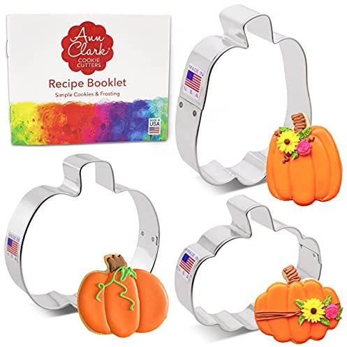 Ann Clark Ausstechform Kürbis Ausstechformen für Halloween, Herbst 3 Teile Set | Enthält: große Jack-O-Lanterne, großer Kürbis und Kürbis, perfekte Größe und Form, Amerikas größter Keksausstecher