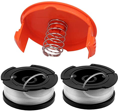Bobine de Fil Pour Tondeuse à Gazon Black Bobine de Rechange de Tondeuse à Gazon en Nylon Bobines de Remplacement de Trimmer Bobine Fil Coupe Bordure Avec 1 Paquet Capuchon 2 Ressort Bobines