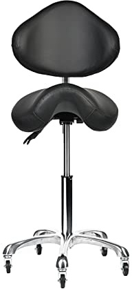 Cadiario Saddle Stool Rolling Chair with Back Support Swivel Adjustable Height Ergonomic Thick Seat Cushion with Wheels for Nail Lash Tech Esthetician Tattoo Artist Salon Hair Cutting Stylist Black
