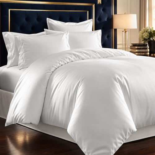 Pizuna Luxurious Cotton Super King Duvet Cover Set White 800 Thread Count | 100% Long Staple Cotton, Superking, 260x220cm, Sateen Quilt Cover with Button Closure