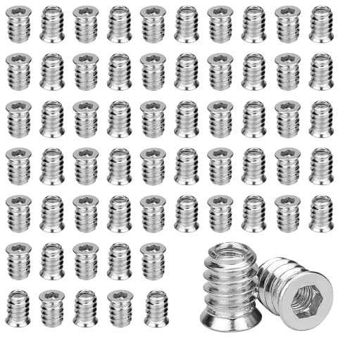 B-0105 60 Pezzi Inserti Filettati Boccole Filettate per Legno Helicoil Rivetti Filettati M6 Vite Dado Esagonale Inserto Filettato per Mobili Dado a Vite M6 x 20 mm