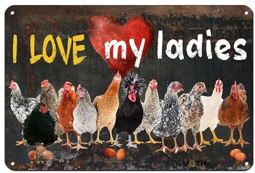 VOTHI Lustiges Hühnerstall-Schild I Love My Ladies, Garten-Thema, 20,3 x 30,5 cm | Aluminium-Küchendekoration, Bauernhaus-Stil, für Hühnerbesitzer, Bauernhof, Zaun, Outdoor-Dekoration