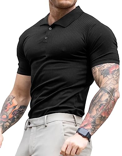 Lehmanlin Poloshirt Herren, T Shirts Männer, Hemd Herren Kurzarm Geripptes Elastizität T-Shirt Sommer Slim Fit Golf Sports