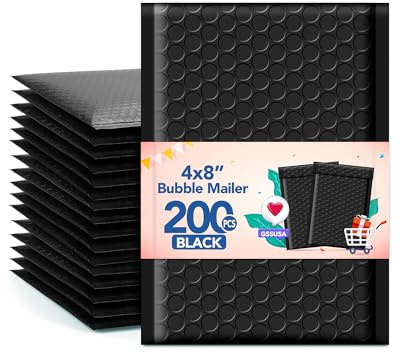 GSSUSA Black Bubble Mailers 4X8 200 Pack, Usable Size 4X7 Padded Envelopes Small Shipping Mailer Strong Adhesion Bubble Envelope,Self-Seal Mailing Envelopes for Small Items, Business