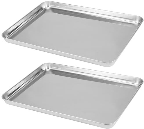 ZOENHOU Set of 2 Stainless Steel Baking Sheet Trays Set, 40cm Large Non-Stick Professional Rectangular Pan Baking Sheets Serving Cookie Oven Tray for Toaster Catering, Easy Clean 16 x 12 x 1 Inch