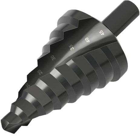 CYLBAQ Punta per trapano a gradini, 10 – 45 mm, trapano a gradini HSS, fusto da 12 mm, punta conica con 8 livelli, per metallo, acciaio inossidabile, plastica, legno – Punta conica HSS di alta qualità