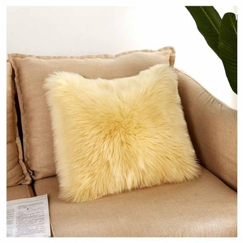 SHTGOI Kunstfell Kissenbezüge Flauschige Langhaar Kissenhülle Dekorative Einseitiger Pelz-Sofa-Kissenbezug Superweich Zierkissenbezüge Couchkissen Bezüge für Sofa,Stuhl,Bett 50 * 50cm Beige