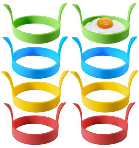 EUPSIIU 8 Pezzi Stampo in Silicone per Uova Fritte Stampo per Uova Fritte, Stampo Antiaderente per Uova Fritte con Manici, Frittata di Uova, Adatto per Uova Fritte, Frittelle, Dessert (Colorato)
