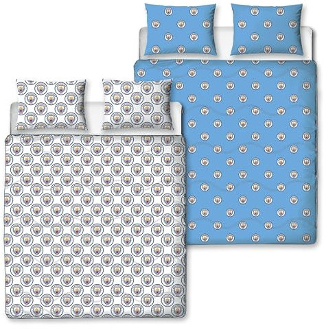 Character World Official Manchester City FC Double Bed Coverless Duvet Bedding | Reversible Coverless Quilt, Pillows & Pillowcases | Washable Duvet | Perfect For Travelling & Sleepovers | 10.5 tog