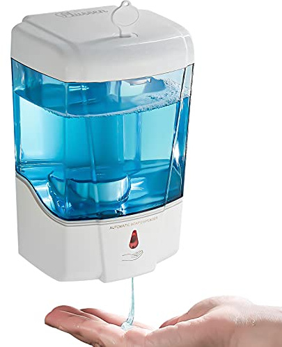 PLUSSEN Soap Dispenser Wall Mount, Automatic Hand Sanitizer Dispenser 600ml Gel n Liquid Touchless Commercial Wall Soap Dispenser for Bathroom,White-600ml