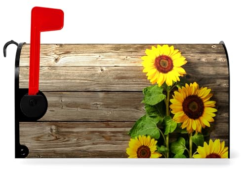 Dacawin Briefkastenabdeckung, Motiv: Sommer-Sonnenblumen, Vintage-Stil, Blumenmuster, Willkommensblumen, Briefkasten-Abdeckung, Standardgröße, 45,7 x 53,3 cm, für Garten, Hof, Dekoration