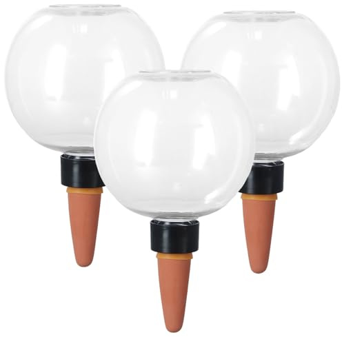 3 Pcs Globe d'Arrosage Plante 500ml, Arrosage Automatique Transparent avec Cône d'Écoulement, Ampoules Boule Système d'irrigation Jardin Plastique, Distributeur d'eau Plantes Intérieur Extérieur (D)