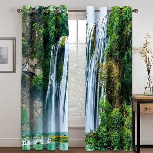 MTBDDyyds Vorhänge Für Kinderzimmer Jungen - 3D Wasserfall Bäume Landschaft 300X280Cm - Kinderzimmervorhänge Mit Ösen, Verdunkelungsvorhang Gardinen Schals Vorhang Blickdicht