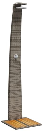vidaXL Douche d'Extérieur, Meuble de Jardin avec Poignée Rotative, Douche de Piscine Patio Arrière-Cour, Gris Résine Tressée Bois Acacia