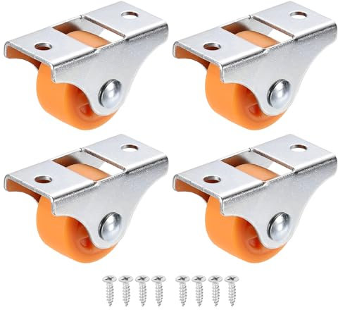 PATIKIL 1.25 Rigid Fixed Plate Caster Wheels, 4 Pack Low Profile Caster PP Wheels with M4 Screws Total Load Capacity 79 Lbs for Drawers Cabinet Rolling Furniture, Orange