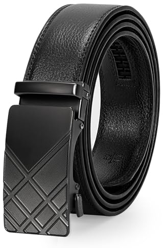 JasGood Leder Herren Gürtel, Gleitender Ratsche Ledergürtel für Männer Anzug mit Automatischer Schnalle, 3,5cm Breit