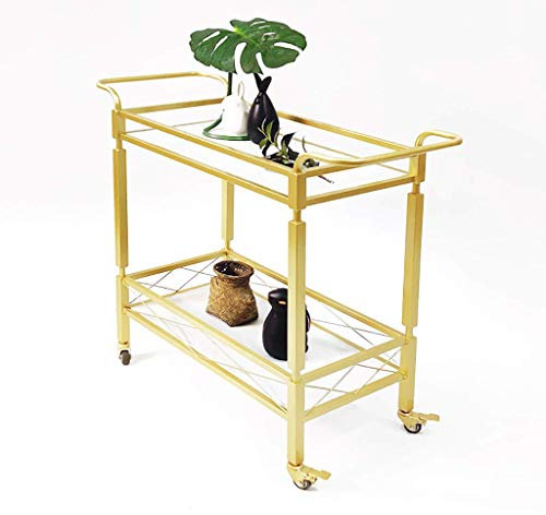 JFNHUTL Trolley 2-stöckiger Wein-/Wasserregalwagen aus Schmiedeeisen, Servicewagen für Zuhause, Hotel, Restaurant, Wein, multifunktionaler Lagerwagen