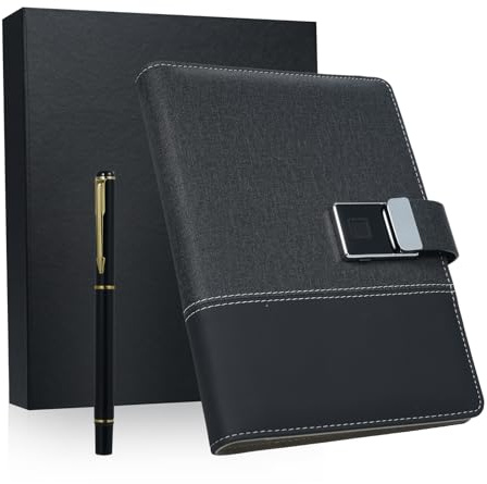 Irfora A5-Leder-Notizbuch mit Fingerabdrucksperre und USB-Hochgeschwindigkeits-Laufwerk, 16 GB, gefütterter Tagebuchplaner, 100 Seiten mit 6 Ringen, 4 Kartenfächern