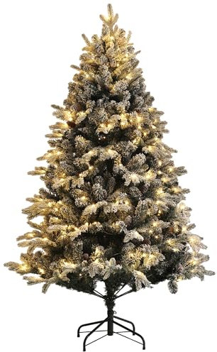 HOMCOM Sapin de Noël Artificiel 180 cm Arbre de Noël Lumineux floqué enneigé avec Support en Acier Pliable, 200 LEDs Blanc Chaud, 793 Branches, décoration de Noël Effet réaliste - Vert