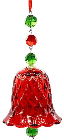 Crystal Glass Bell Hanging Ornaments Festival Christmas Tree Decoration Window Pendants Clear Crystal Wind Chime for Garden Home Wedding Decor Birthday Gifts (Red)