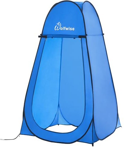 Wolfwise Pop Up Duschzelt Camping Kompakt & Leicht, Schneller Aufbau | Toilettenzelt mit Tragetasche, Umkleidezelt mit Fenstern UV Schutz, Wasserabweisend für Outdoor, 2,1m Hoch 1,2m Breit, Blau