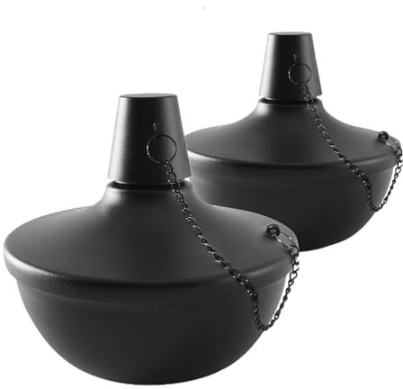 Antorcha de aceite de acero inoxidable – Paquete de 2 antorchas de escritorio de metal, luz de aceite recargable – Linterna decorativa de mesa con mechas y cubiertas para el hogar, patio, terraza,