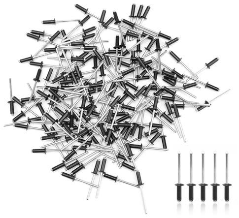 TIANLIN Rivets Pop Aveugles en Aluminium - 200 Pièces Tête Large Noir 4×12 mm pour Bricolage, Atelier et Industrie