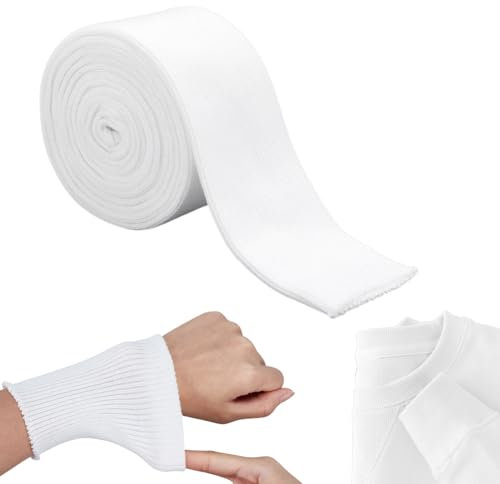 NBEADS Puño de Punto Elástico de 2 Yarda, Puños de Manga Y Cuello de 6cm Adorno para Escote Cinturilla Material de Algodón Acanalado para Adorno para Cuello, Chaqueta, Accesorios de Costura, Blanco