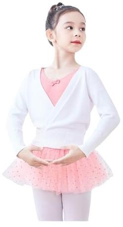 LYBQFZ Scaldacuore Danza Bambina Autunno Inverno Caldo Manica Lunga Cintura in Vita Maglione Bambino Ragazze Bambini Balletto Danza Avvolgente Top Incrociati(White,120)