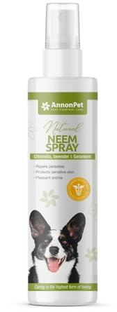 AnnonPet® Natural Neem Spray Spray Repellente Naturale per Cani con Olio di Neem e Citronella | Protezione Antiparassitaria contro Zanzare, Zecche e Pulci | Sicuro e delicato | Raccomandato 250 ml