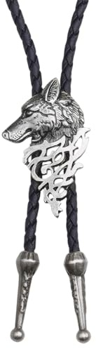 DecorDwell Bolo Krawatte,Lederkrawatte Cowboy Bolo Tie,Bolo Kette Cowboy,Leder Krawatte Anhänger,Handgefertigter Vintage Bolo,Bolo Wolfskopf Krawatte,Cowboy Kostüm Halskette