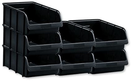 Hünersdorff Lot de 7 boîtes de rangement empilables, taille 5, polypropylène (PP) incassable et recyclé, idéal pour les systèmes de rangement et de tri, les étagères, les rayonnages d'atelier, noir