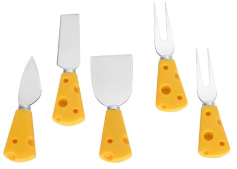 GLEAVI 5pezzi Posate Per Formaggio Dessert e Frutta Da Forchette Coltello e Coltello Piatto Manico Forma Formaggio Materiale Durevole