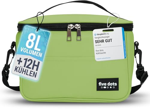 five dots Kleine Kühltasche für unterwegs 8l grün inkl. 12h Isolierung - perfekt als Lunchtasche für die Arbeit - Lunchbag, Lunch Bag, Thermotasche, Lunchtasche Damen