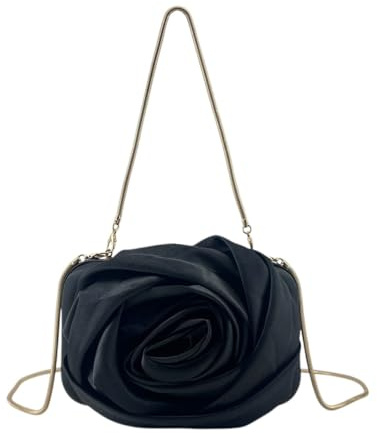 MODELISA - Bolso Clutch De Noche Satén Con Diseño De Rosa Flor Cadena De Hombro Y Mano Fiesta Boda Evento Mujer