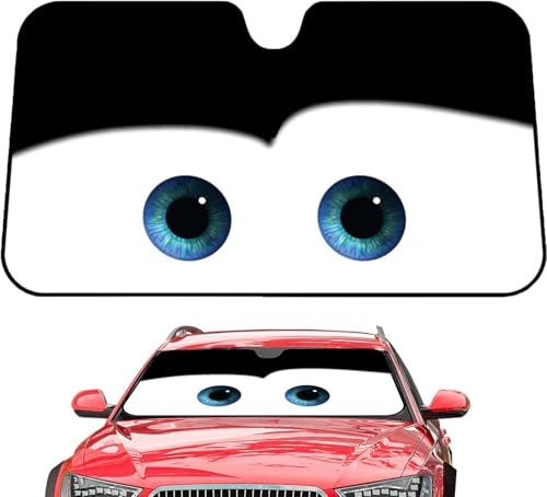 Pare-soleil de voiture, yeux de dessin animé, pare-brise avant de voiture, protection solaire avec sac de rangement, pour certaines berlines, Va-ns et SUV (Noir)
