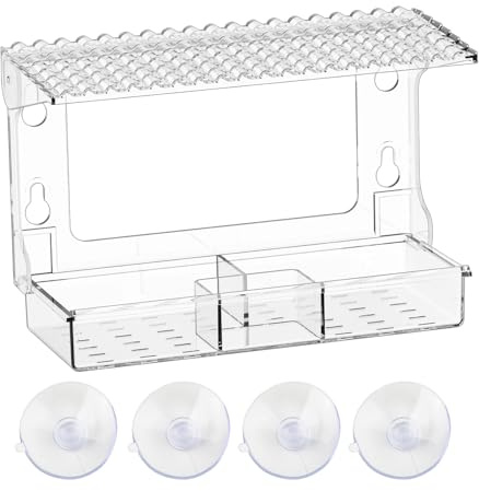 Fenster Vogelhäuschen Kunststoff Dach Fenster Futterhaus Transparent Vogelfutterstation für Wildvögel mit Starken Saugnäpfen für Garten Draussen Hinterhof Finken Kardinal Bluebirds