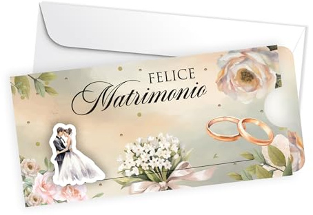 LINA OFFICINE GRAFICHE CREATIVE Biglietto Matrimonio Scorrevole con Busta, Design Floreale con Anelli, 22 x 10,5 cm