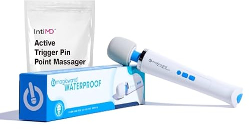 IntiMD Magic Wand Waterproof HV-360 Personal Massager by Vibratex – Cordless, Submersible, Multi-Speed Trigger Pin Point Massager (Bundle)