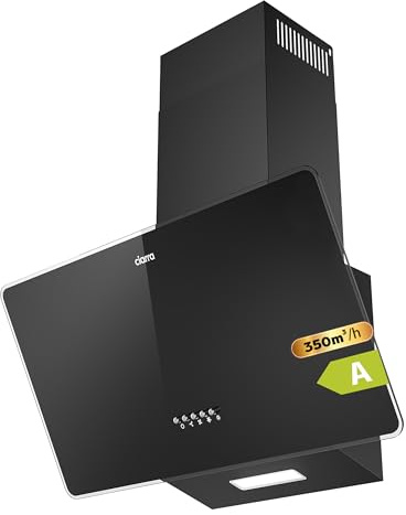 CIARRA Hotte Aspirante Inclinée 60 cm Évacuation & Recyclage CAB6750 | Hotte de Cuisine | Commande Tactile | 3 Vitesses | Class A | Éclairage LED | Silencieux 62 dB | Noir