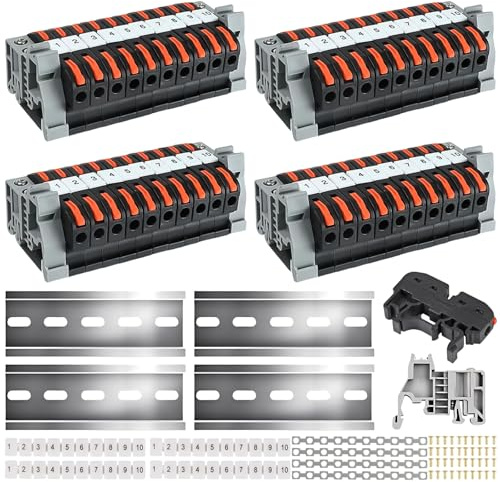 40 Stück Reihenklemmen Hutschiene, Hutschienen Klemmen Klemmleiste Kit mit Digitale Markierungsstreifen, Schiene Schraube Feste Basis Elektrische Anschlussblöcke 0,08-4mm² für Feste Kabel (10CM x 4)