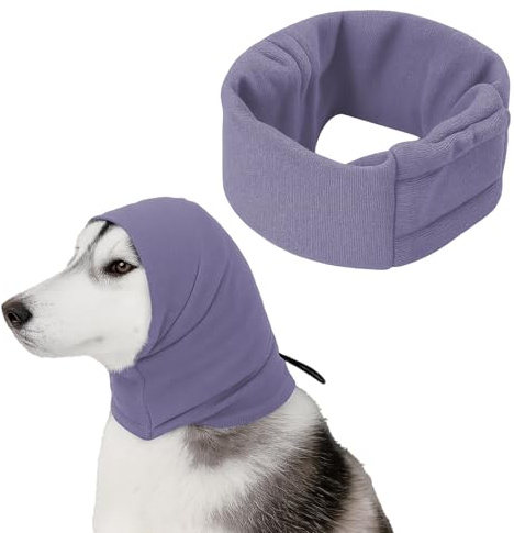 Gehörschutz Hund, Ohrenschutz Für Hunde, Baden, Trocknen & Linderung von Lärmangst - Elastischer Gehörschutz mit beruhigendem Hoodie-Design für Pflege/Kopf-Ohrschutz (Lila, Medium)