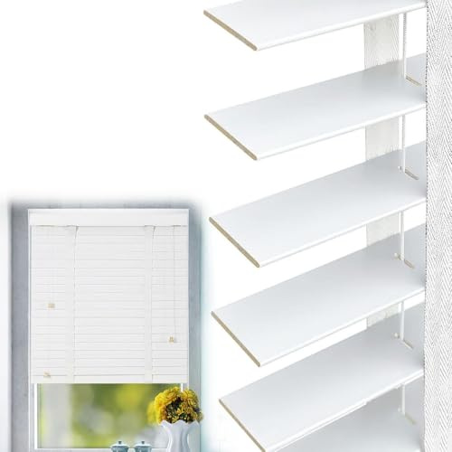 Wooden Indoor Window Blinds 50mm Slats, 30cm 40cm 50cm 60cm 90cm 100cm 120cm 140cm 150cm 160cm 180cm Privacy Horizontal Shades, Plantation Style Wooden Venetian Blind(White)
