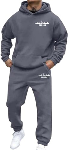 Generisk joggingdräkt herr set Berlinn logo träningsoverall 2-delad sweat dräkt huvtröja och joggingbyxor långärmad tracksuit baggy sportdräkt med fickor bomull hemmadräkt sport fritidsoverall, A1
