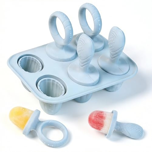 Bitone BPA-Free Silicone Ice Lolly Moulds with Sticks,6 Pcs Ice Cream Moulds Kit for Toddlers with Reusable Sticks,Freezer and Dishwasher Safe(-40°C to 230°C),Baby Food Safe-17ml (Blue)