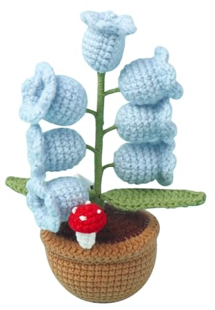 Hand-Woven Preserved Flower Night Light, Artificial Flowers Handmade Crochet Flower Pot with 7 Warm LEDs, LEDs for Living Room Office Bedroom Home (Blue)