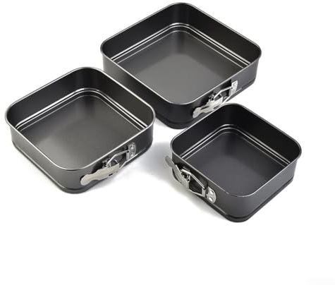 Lot de 3 moules à gâteau carrés antiadhésifs pour cheesecake, mousse, quiche, anti-fuite avec fond amovible, résistant à la chaleur en acier au carbone