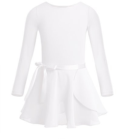 CHICTRY Ballettkleid Kinder Mädchen Langarm Tanzkleid Rundhals Ballett Body Einfarbig Turnen Trikot Mit Chiffon Wickelrock Dancewear Elfenbein 128-140
