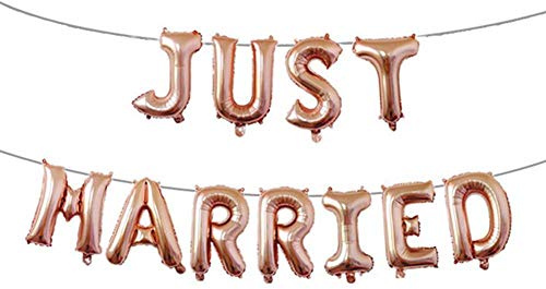 Fdit Balloon Just Married Banner für die Dekoration zur Verlobung, Hochzeit Rose Doré
